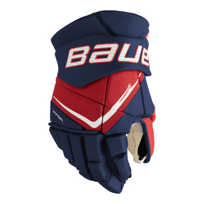 Bauer Vapor FLYPRO Hockey Gloves navy red and white back view