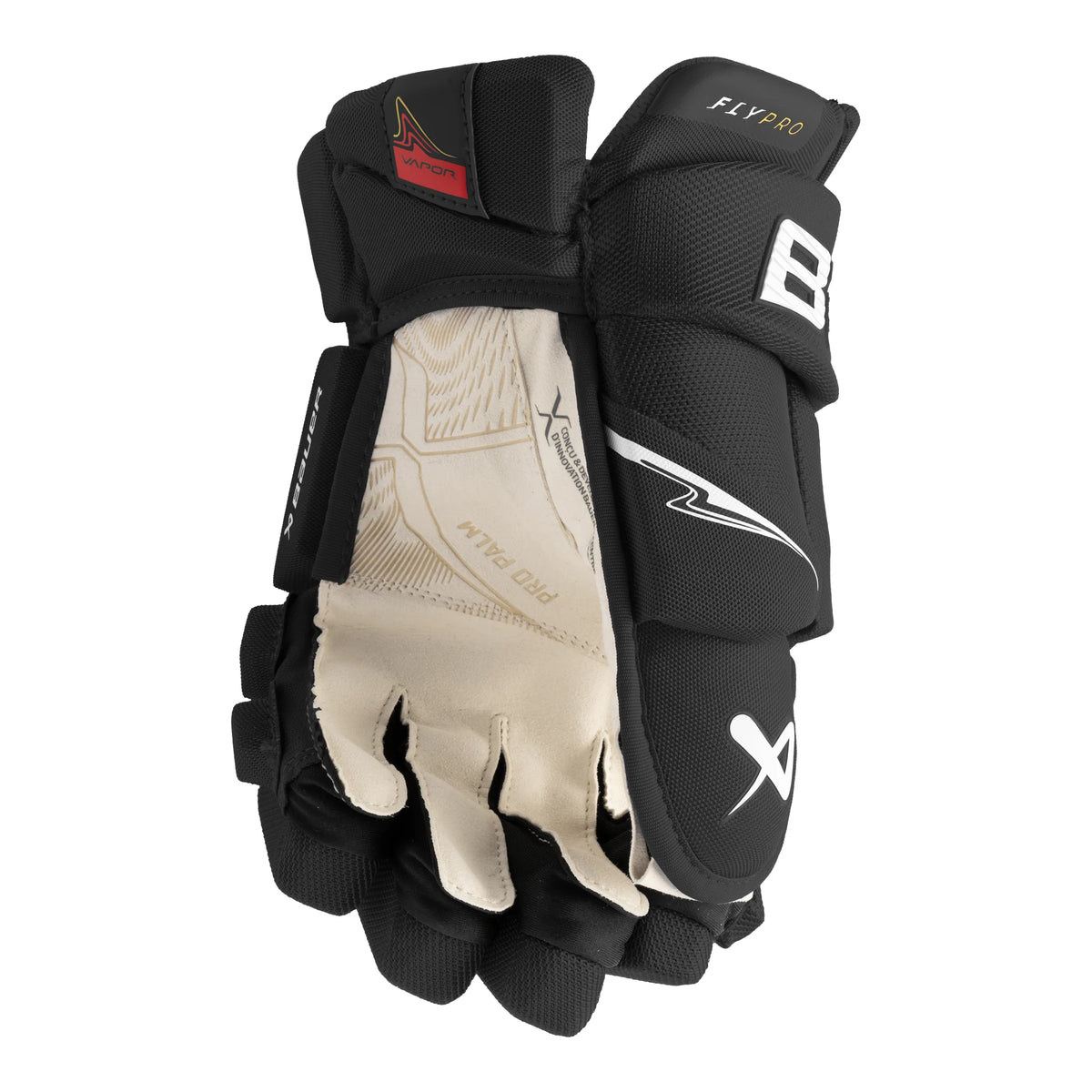 Bauer Vapor FLYPRO Hockey Gloves black and white palm view