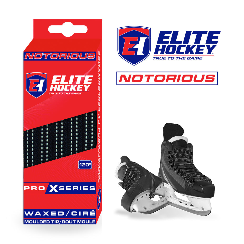 Elite Hockey Notorious Pro X Waxed Laces Black/White