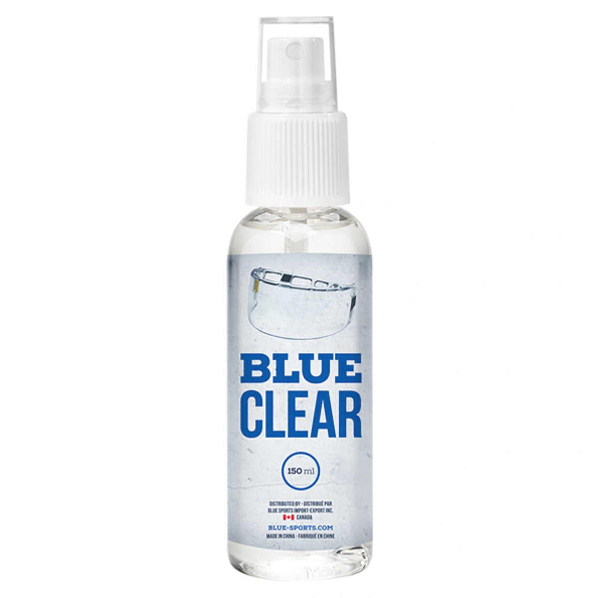 Blue Sports Blue Clear Anti-Fog Spray, 150 ml bottle, UPC 812492055051 on pure white