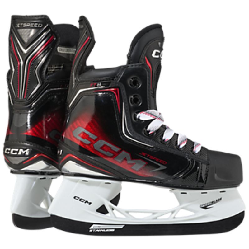 CCM Jetspeed FT8 Pro Youth Hockey Skates - pair rear and side view