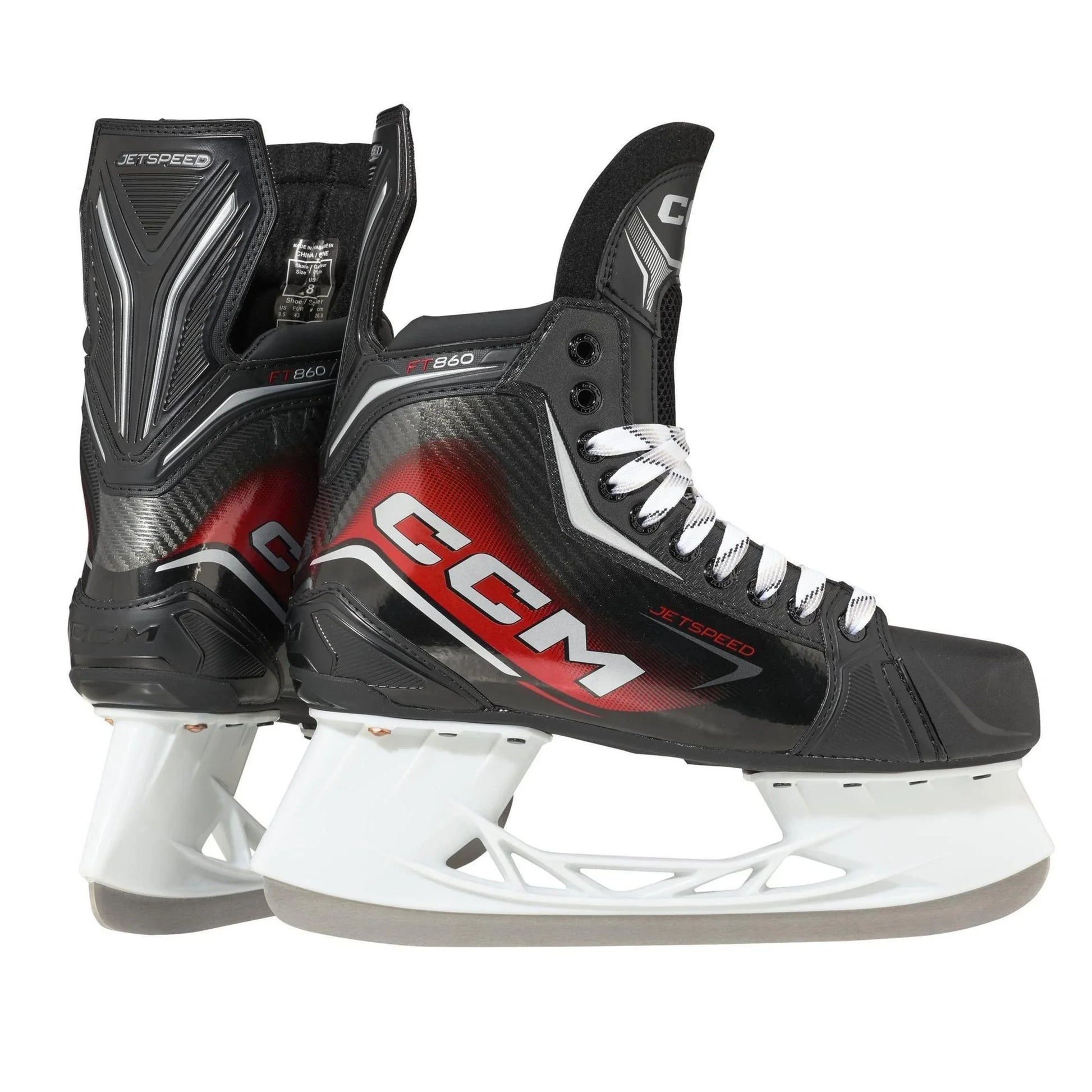 CCM Jetspeed FT860 Senior Hockey Skates pair, rear and side view