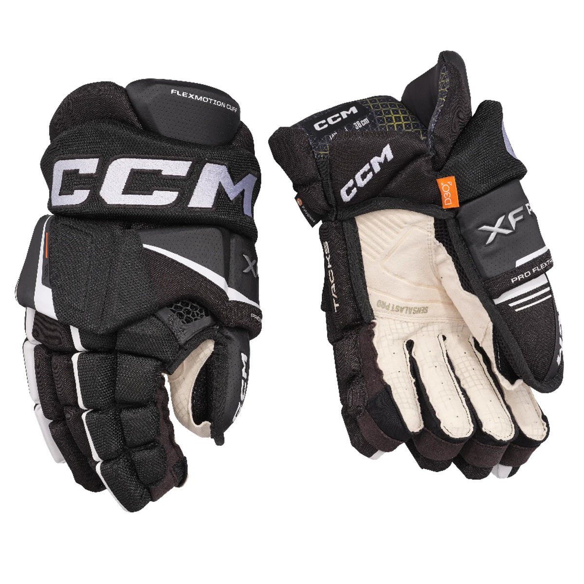 CCM Tacks XF Pro Junior Hockey Gloves Black/White 2024