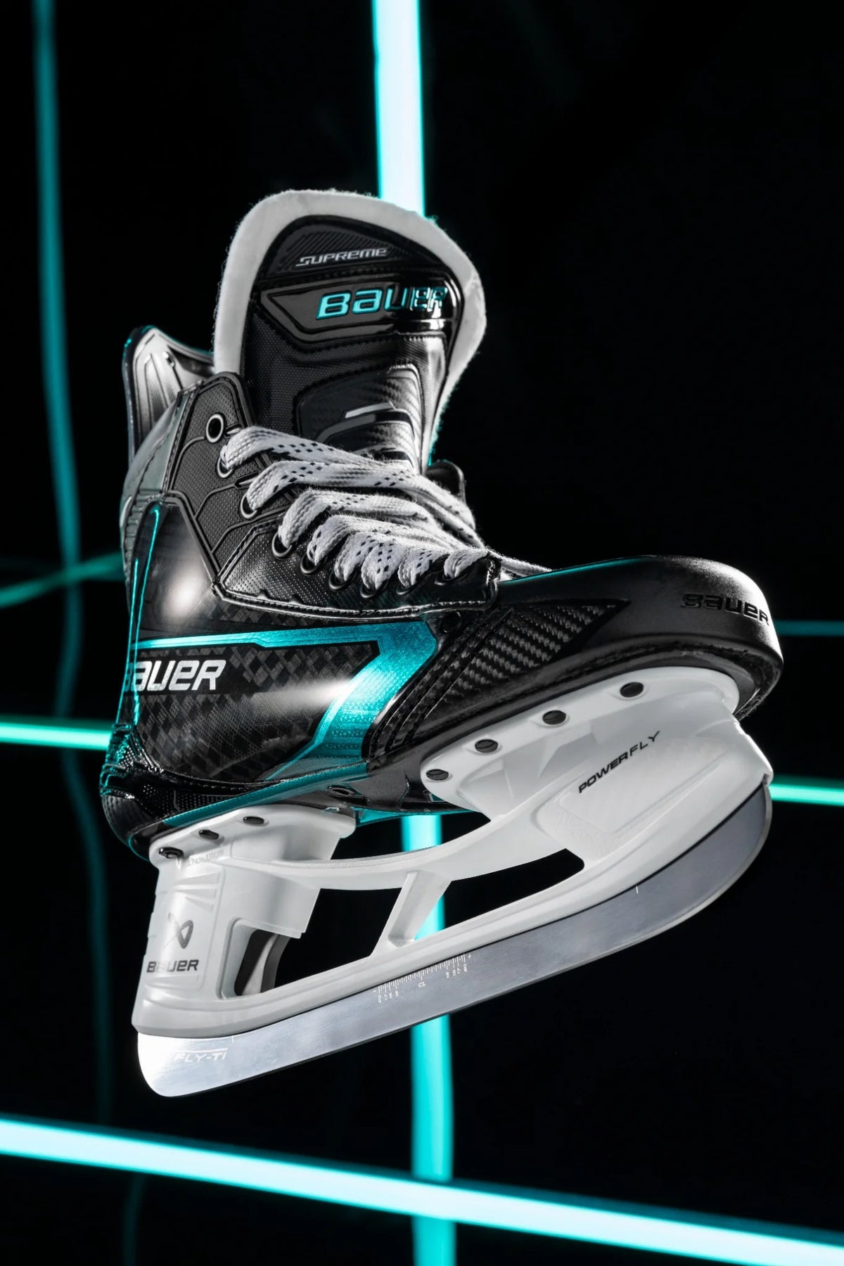 Bauer Supreme FUSE hockey skate angled view with POWERFLY holder