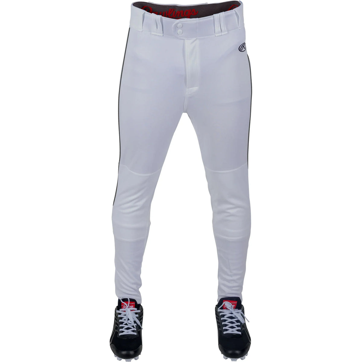 Rawlings LNCHJGP Adult Launch Jogger Fit Piped Baseball Pants White/Black, front view