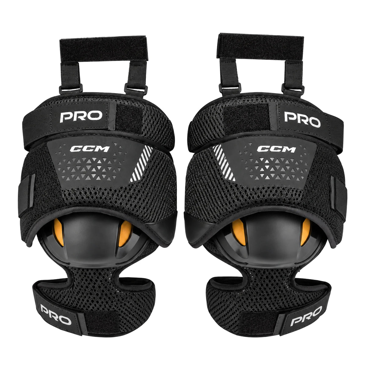 CCM Pro Senior Goalie Knee Pads (2024) - clean white background, front view