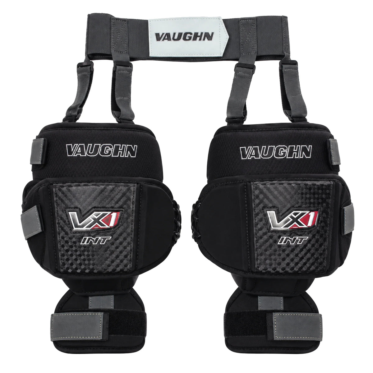 Vaughn Velocity VX1 Intermediate Goalie Knee Pads - white background product photo (2000 x 2000)