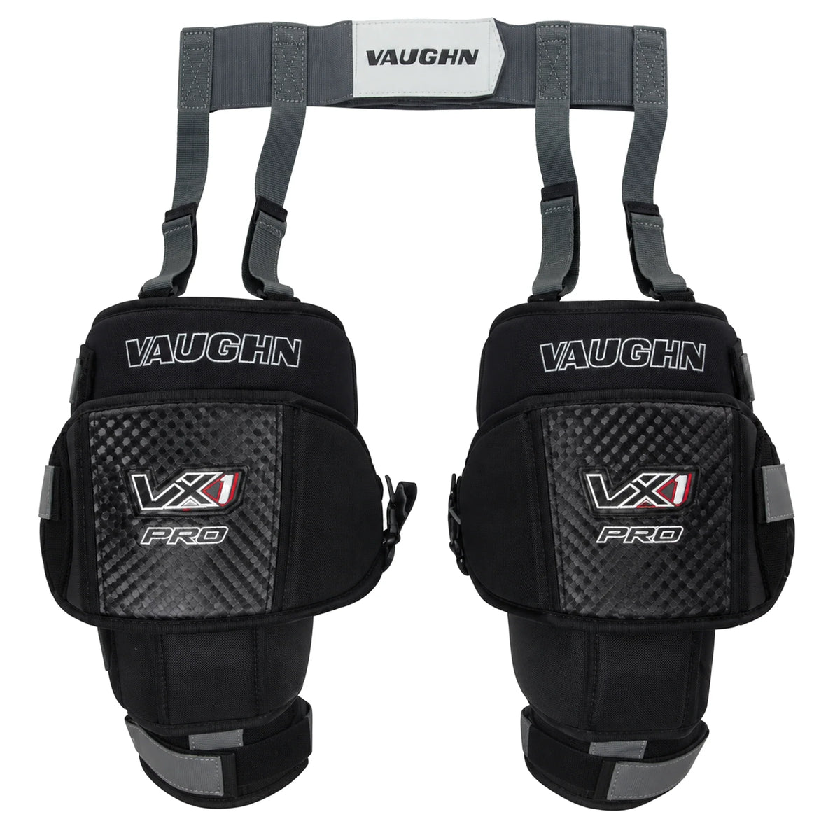 Vaughn Velocity VX1 Pro Senior Goalie Knee Guards - white background product photo (2000 x 2000)
