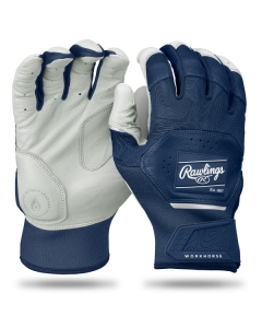 Rawlings Workhorse Adult Baseball Batting Gloves (White/Navy | Adult Size Medium)