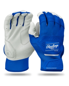 Rawlings Workhorse Adult Baseball Batting Gloves (White/Royal | Adult Size Large)