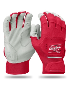 Rawlings Workhorse Adult Baseball Batting Gloves (White/Scarlet | Adult Size Small)